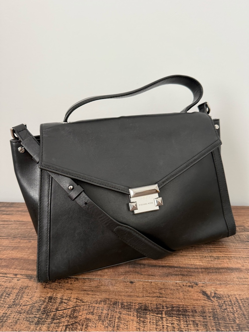 Michael Kors Black Lambskin Leather Crossbody Satchel Purse